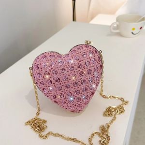 Evening Bags Mini Heart for Women Fashion Sparkle Diamond Handbag Party Luxury Cute Small Purse Chain Shell Shoulder Bag Woman 231123