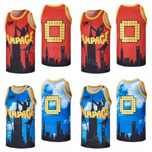 Basketball 0 Rampage Jersey Movie Skyline City The Rampage Video Game Retro Hiphop University dla fanów sportowych oddychające czyste bawełniane emerytury Red Blue College Team