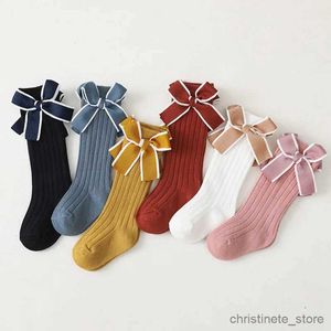 Kids Socks New Baby Girls Stripe Bows Socks Knee High Soft Cotton Kids Long Socks Children Floor Socks Princess Style For 0-5 Years
