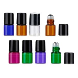 Bottiglie di vetro roll-on da 50 pezzi da 2 ml Ambra Blu Rosa trasparente Verde blu di Lione con sfera in acciaio inossidabile per olio essenziale