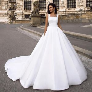 Bröllopsklänning 2023 verngo a-line elfenben satin klänningar elegant ärmlös båge brud abito da sposa