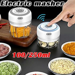 New 100/250ml Electric Garlic Press Smart Mini Food Vegetable Chopper Meat Grinder Crusher Rechargeable Kitchen Accessories Tools