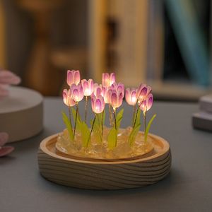 Tulpan Night Light LED Battery Operated Flower Table Lamp Cute Nightlight Bedside Sleep Light Furniture Decoration For Home Desk Gifts Pink Purple Yellow Blue 10 BULB