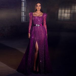 Vestidos de festa Sharon disse que o luxo Dubai Fuchsia noite para mulheres casamento 2023 elegante manga longa sobrecarregar vestidos formais árabes 230422