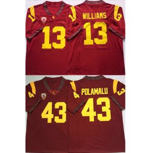 Men College USC Trojans Jerseys Red 13 Caleb Williams 43 TROY POLAMALU TAMANHO AMERICANO DO FUTEBOL AMERICANO DE FUTENCIO