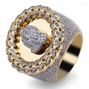 Rings Fashion Copper Color Micro Paved Cz Stone Hand Round Ring Hip Hop Men Charm Jewelry Gifts 8 9 11 12