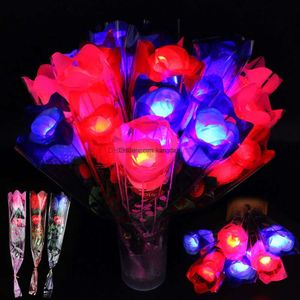 LEDライトアップバラの花を輝かせるバレンタインデーギフトウェディングパーティー装飾偽の花パーティーサプリエスプーフトイフェスティバルデコレーションシミュレーションローズ