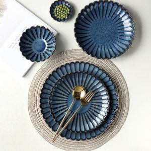 Plates Creative Japanese Chrysanthemum Tableware Western Bowl Retro Ceramic Cup Family Restaurant Tableware.