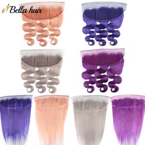 Onda de corpo frontal de renda rosa 13x4 fechamento frontal de renda cinza azul roxo vermelho de orelha a orelha frontal 100% cabelo humano virgem brasileiro sedoso e reto Bella Hair VENDA