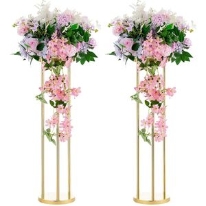 Украшение высокие центральные части Свадебные золотые вазы цилиндра Пьедестальный дисплей для столов для таблиц металлические высокие вазы.