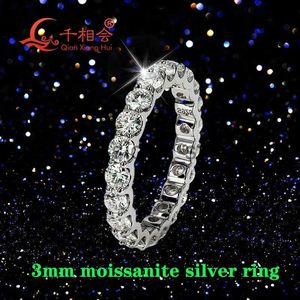 Bant Yüzükleri 0.1Ct 3mm Yuvarlak D VVS Moissanite Tam Sonsuzluk Band R925 Sterlsilver mücevher adam kadın nişan hediye partisi J231124