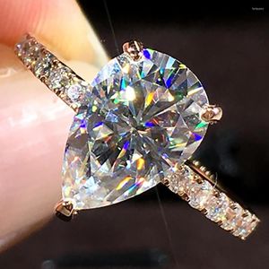 Ringos de cluster 18K AU750 Gold Rose Mulheres anel de moissanite diamantes 1 2 3 4 5 CT Pear Drop Drop Wedding Party noivado de noivado Trendy