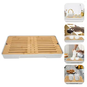 Plates Tea Tray Water Storage Drainage Type Plate Wood End Table Double Layer Teaware Bracket Serving Trays Cup Holder