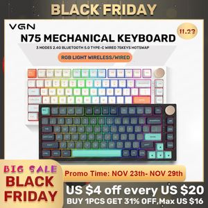 Tangentbord VGN N75 Pro Keyboard 82 Keys Trimode Bluetooth Wireless 24G Wired Swap Mechanical Accessory for PC Gaming Presents 231123