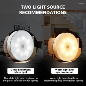 Luzes noturnas Sensor humano LED USB Recarregável Pequena luz branca e amarela Bedroom de armário sem fio Emergência