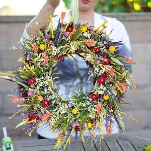 Decorative Flowers Artificial Flower Wreath Colorful Door Hanging Wildflower Front Floral Pendant Summer Garland Wedding Party Decor