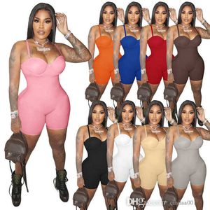 디자이너 여성 점프 수트 반바지 2023 봄과 여름 서스펜더 가슴 컵 섹시한 Onesies Rompers Bodysuits