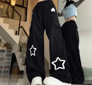 Women s Pants s Multi pocket star printed overalls for women y2k oversized loose American trendy retro straight casual high waist wide leg pants 231123