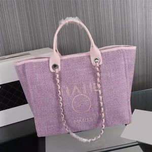 Womens Tweed Canvas Purple Beach Shopping Bags Deauville Chain Top Handle Totes Large Capacity Travel Totes Famous Designers Luxury Handbags 38x30x12cm