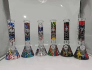 Bägare Hosah Bong Water Pipe Cartoon Printed Glow in the Dark Colorful Smoking Pipe Dab Rig med glas CFH