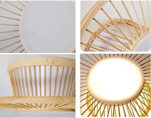 Chandeliers Wood Modern LED Ceiling Light Flush Mount Lights Decoration Lighting Fixtures With Woven Bamboo Shade