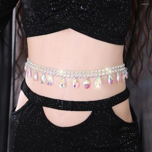 Scen Wear Belly Dance midjekedja Kvinnlig nybörjare Vattendratt färg Drill Insert Belt Competition Accessories Hip Scarf