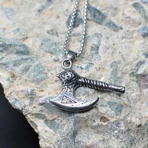 Correntes Hammer Ax Viking Rune Amulet Pingente colares do talismã nórdico Jóias de aço inoxidável Men, homens pagãos