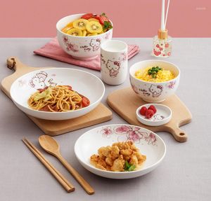 Dinnerware Sets 8pcs Kitty Ceramics Bowl Dish Soup Bow Gift Kitchen Cooking Tools Accessory Household Tableware Home Decor Porcelain