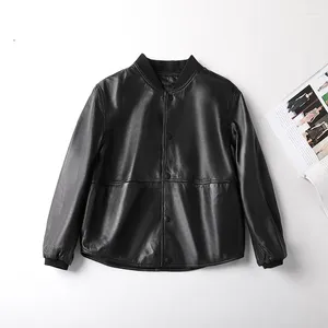Women's Leather 2023 Autumn Genuine Sheepskin Coat Female Real Jackets Fashion Short Biker Jacket For Women Baseball Uniform Gmm805