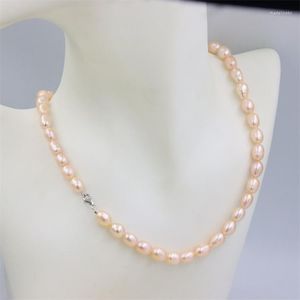 Chains ZFSILVER 925 Sterling Silver Fashion Pink Rice Natural Freshwater Pearl Necklace Elegant DIY Charm Jewelry Women Gift Party