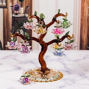 Glass Crystal Lotus Tree med 12st Fengshui Crafts Home Decor Figurer Julårsgåvor Souvenirer Dekorativa objekt265k