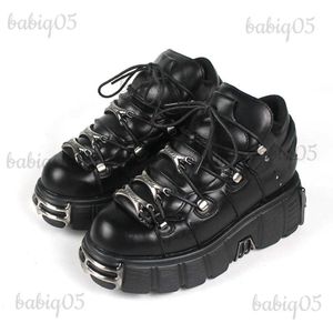 Boots Winter Women Shoes Black Punk Metal Decor Ankle Boots 6CM Heel Height Platform High Top Shoes Female Gothic Motorcycle Boots 44 T231124