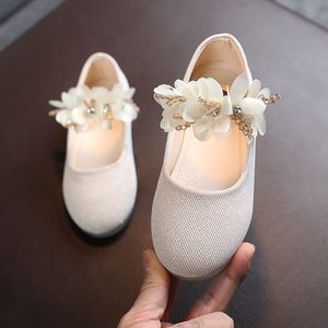 Sneakers Kids Leather Girls Shoes Shining Flowers Princess For Wedding Children Flats Spring Summer Dress 230424