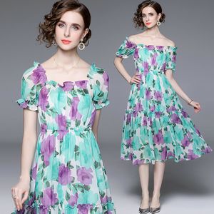 Butik blommig klänning för kvinnor 2023 Summer tryckt klänning Kort ärmklänningar Party Holiday Dresses Fashion Casual Lady Chiffon Dresses