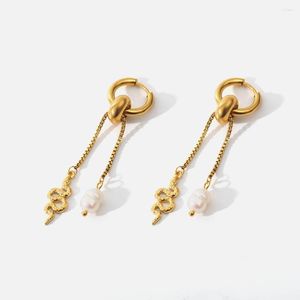 Orecchini a cerchio Moda Acciaio inossidabile Serpente Perla naturale Ciondolo Metallo 18 K Texture appeso per regalo di gioielli da donna