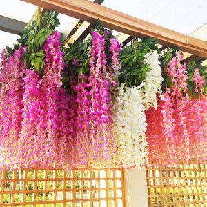 Dekoratif çiçekler 12pcs düğün yapay dekorasyon sahte wisteria asılı çelenk asma rattan ipek çiçek ip parti ev dekor