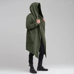 남자 트렌치 코트 패션 까마귀 후드 가디건 세련된 겨울 윈드 브레이커 세련된 긴 코트를위한 냉장 안락한 가을을위한 세련된 긴 코트