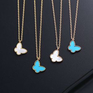 Designer Pendant Necklaces for women Elegant 4/Four Butterfly Women's Silver High end Blue Agate Butterfly Collar Chain with Small and Popular Design Light Luxury