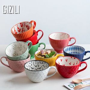 Mugs GIZILI Ceramic Coffee Cup Breakfast Cereal Cute Milk Household Large Capacity Oatmeal Mug Drinkware Home Decor 231123