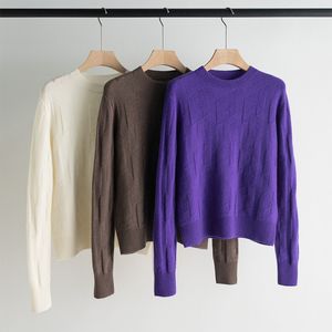 Осенне-зимний теплый свитер H из 100% шерсти с темным узором и круглым вырезом, женская верхняя одежда, свободный вязаный свитер