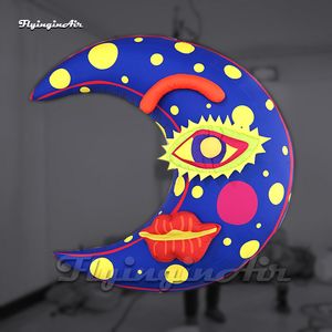 Fantastic Hanging Inflatable Crescent Illuminated Quarter Moon Cartoon Monster Balloon With Eyes And Lips For Party Decoration