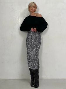Spódnice srebrna czarna cekinowa spódnica kobiety elegancka vintage punk wieczorowa sukienka Słośna Seksowna letnia spódnica wysoka talia spódnice dla kobiet 231124