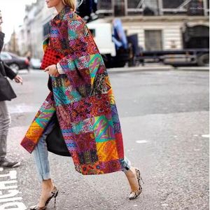 Women's Trench Coats 2023 Autumn And Winter Multiple Color Patterns Long Flare Sleeve Coat Printed Loose Windbreaker Women