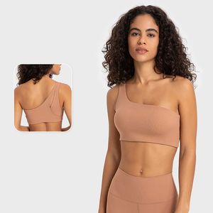 L-369 SPR Gerippter BH Yoga Tops Asymmetrischer BH mit einem Träger Sexy Rippbüstenhalter Abnehmbare Körbchen Sport-BHs Modewäsche