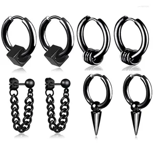 Creolen WKOUD 4 Paare Edelstahl Punk Hip Hop Rock Gothic Teen Kleine Männer Frauen Mit Kreuz Kugelkette Baumeln Charms