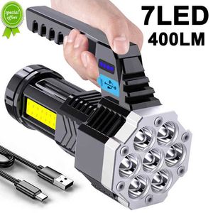 7LED 400LM USB Şarj Edilebilir El Fenerleri Yüksek Güçlü Aydınlatma ABS Meşemli Kobu Yan Işık IPX4 Su Geçirmez El Feneri Aksesuarları