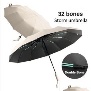 Umbrellas Umbrellas Super Strong Windproof 32 Bone Matic Umbrella Suitable For Mens Double Sunshade On Sunny And Rainy Days Drop Deliv Dhm7T