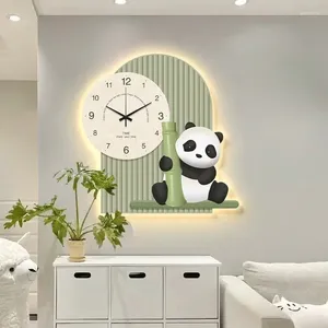 Wall Clocks Creative Cute Panda Clock Living Room Home Dining Decorative Painting Light No Punch Hanging