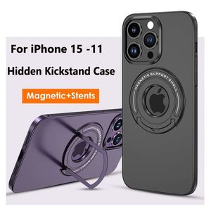 للحصول على حالة مغناطيسية غير لامع Magsafe لـ iPhone 15 14 13 12 Pro Max Hidden Kickstand Wireless Charging Phone Cover Shell