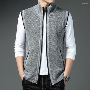 Men's Sweaters Autumn Jersey Vest Men's Zipper Sweater Sleeveless Knitted Casual Jackets Warm Fleece Cardigan Dark Blue Jumper Coat